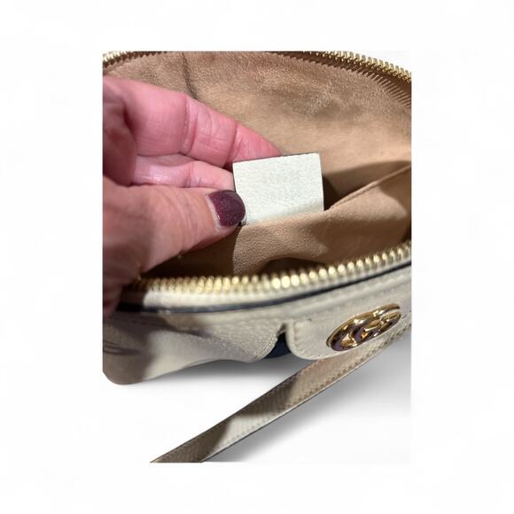 GUCCI Textured Dollar Calfskin Web Small Ophidia Dome Shoulder Bag Mystic White - Picture 13 of 14